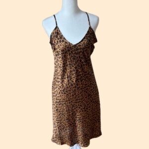 Target Leopard Print Slip Dress Satin Cami Midi Adjustable Straps
